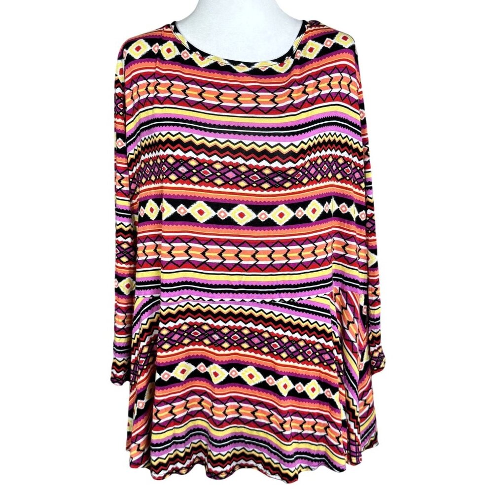 Kate & Mallory Womens Tunic Top Plus Size 2X/3X Multicolor Geometric Print